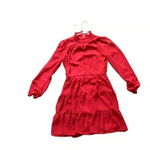 Red Long-Sleeve Tiered Girls' Dress